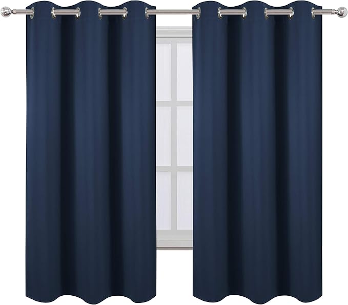 Navy Blackout Curtains/38 x 54 Inch Length/Set of Two Panels Grommet Bedroom - Image 2