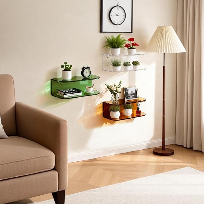 Acrylic Floating Nightstand, Wall Mounted Bedside Table Shelf - Image 6