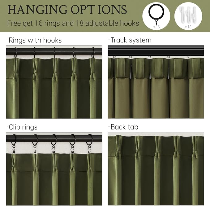 Olive Green Velvet Blackout Curtains 84 Inches 2 Panels Emerald Green Elegant - Image 5