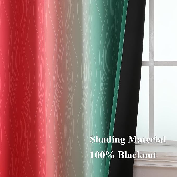 Red and Green Ombre Blackout Curtains 52Wx45L 2 Panels | Ombre Christmas - Image 5