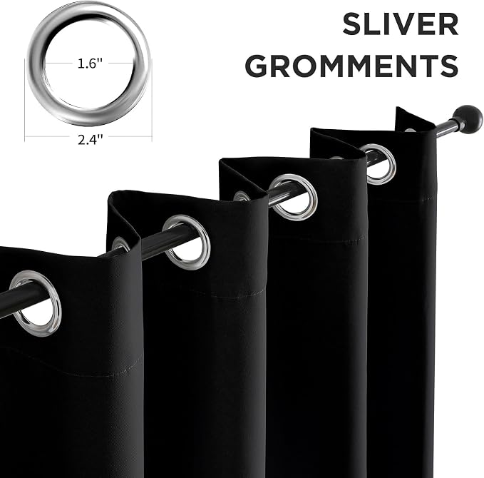 CUCRAF Black Blackout Curtains 54 Inches Long, Thermal Insulated Noise Reducing - Image 2