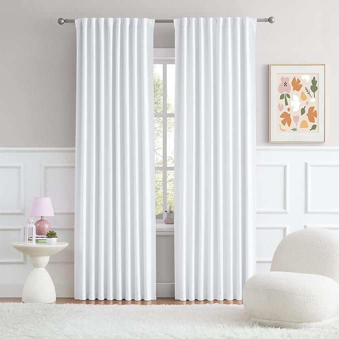 White Curtains Half Blackout Curtains 72 Inch Length W52 x L72 2 PCs | Summer by DUALIFE