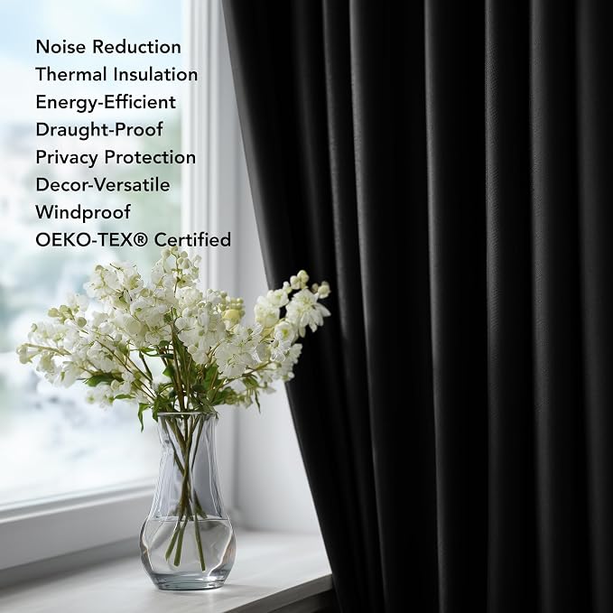 Deconovo Blackout Curtains for Bedroom and Living Room 68 Inches Long | Black - Image 4