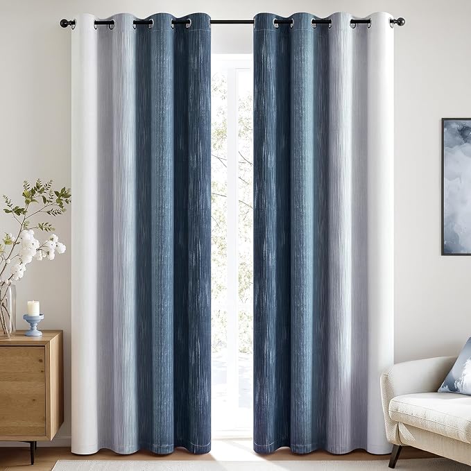 MIULEE Navy Blue and Greyish White Ombre Blackout Curtains 52Wx72L Set of 2 | - Image 3