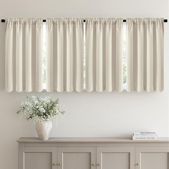 MIULEE Set of 4 Cream Beige 45 Inch Short Blackout Kitchen Window Curtains | by MIULEE