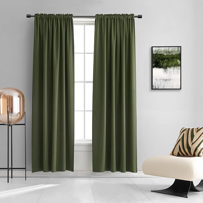 Dark Olive Green Blackout Window Curtain Panels 80 inche Long, Doorway by DONREN
