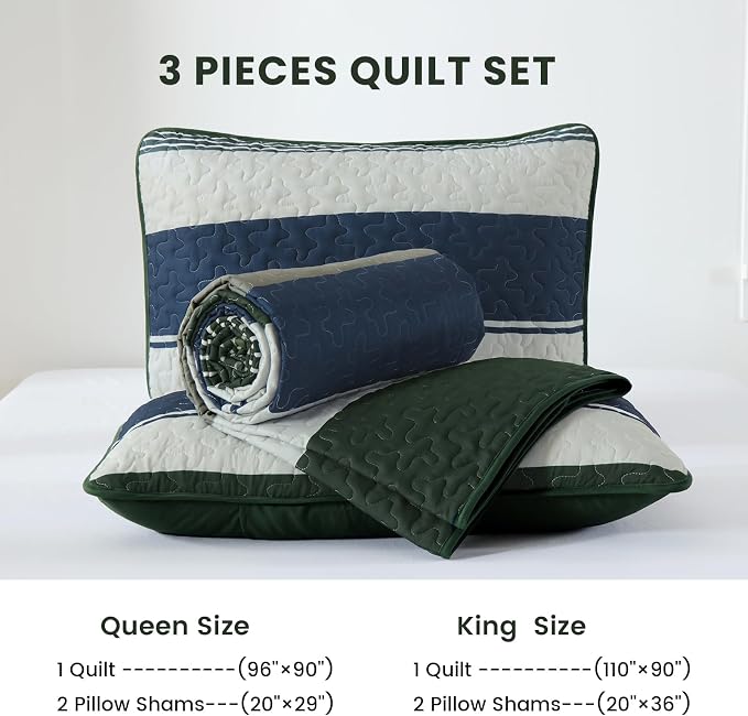 Dinjoy King Boho Striped Quilt Set, Breathable All-Season, 3-Piece Set Fits - Image 7