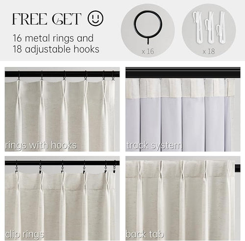 100 Inches Long 100% Blackout Natural Linen Curtains, Farmhouse Pinch Pleated - Image 2