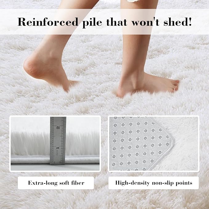 White 2x4 Area Rugs for Bedroom, Fluffy Shag Rug Small Rug Bedroom Carpet | - Image 6