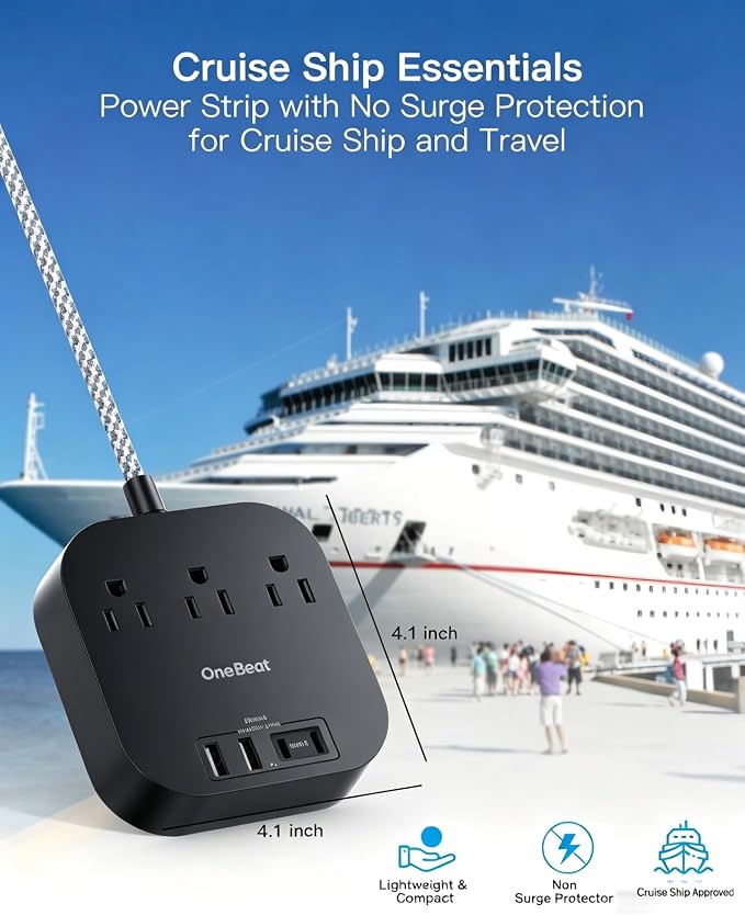 One Beat Power Strip with USB C, 3 Outlets 4 USB Ports, 10ft Braided Extension - Image 7