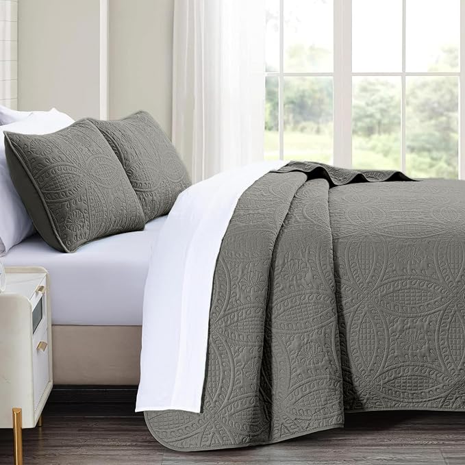 akkialla 118"x106" Dark Grey California King Quilt Set, Oversized Floor-Length - Image 4