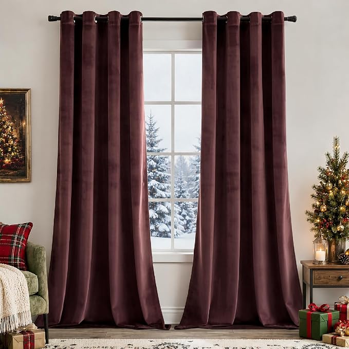 MIULEE Velvet Curtains Christmas Ruby Red 52 x 90 Inch Length Set of 2 | by MIULEE
