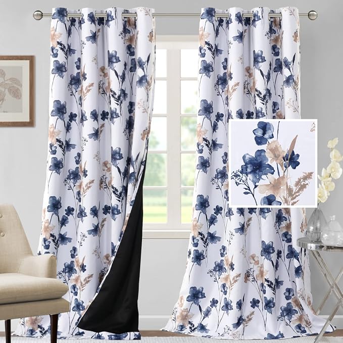 H.VERSAILTEX 100% Blackout Curtains 108 inch Length 2 Panels Set Cattleya by HVERSAILTEX