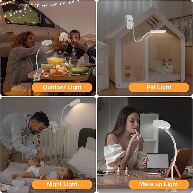 Rechargeable Desk Lamp with Clamp, 97 LED Bright Clip on Light with 3 Color & - Image 7