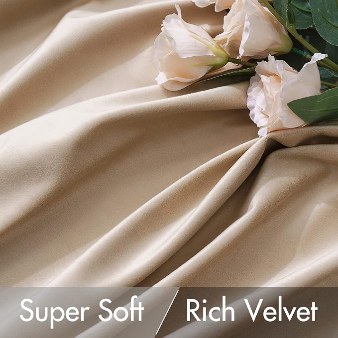MIULEE Camel Beige Velvet Pinch Pleat Blackout Curtains W52 X L84 Inches | 2 - Image 4