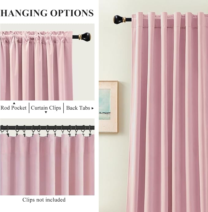 84 Inch Pink Velvet Curtains for Bedroom Back Tab Drapes Thermal Insulated | - Image 2