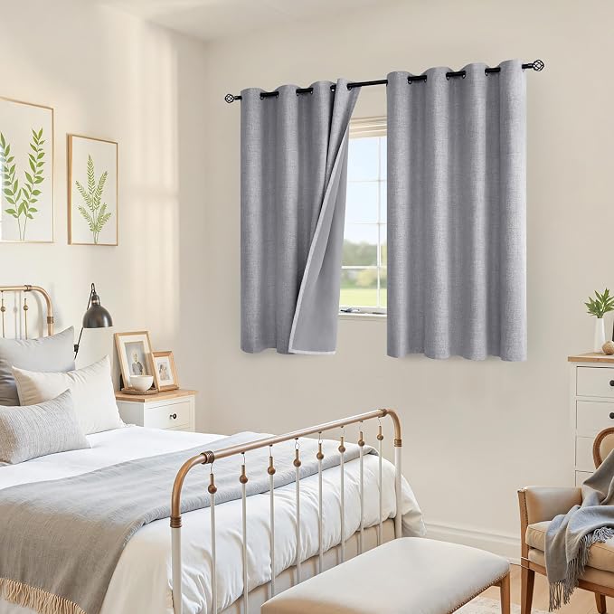 YoungsTex Grey Linen Curtains Blackout 54 Inches Long - Image 3