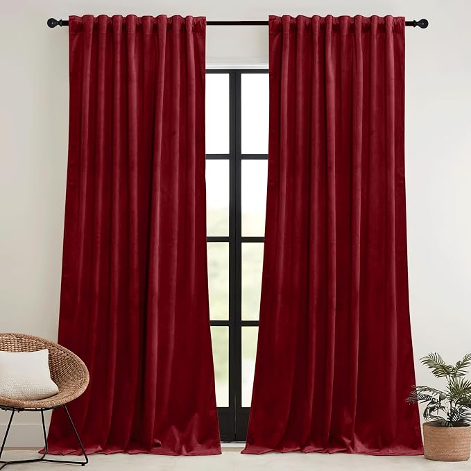 RYB HOME Red Velvet Blackout Curtains 84 inches - Image 7
