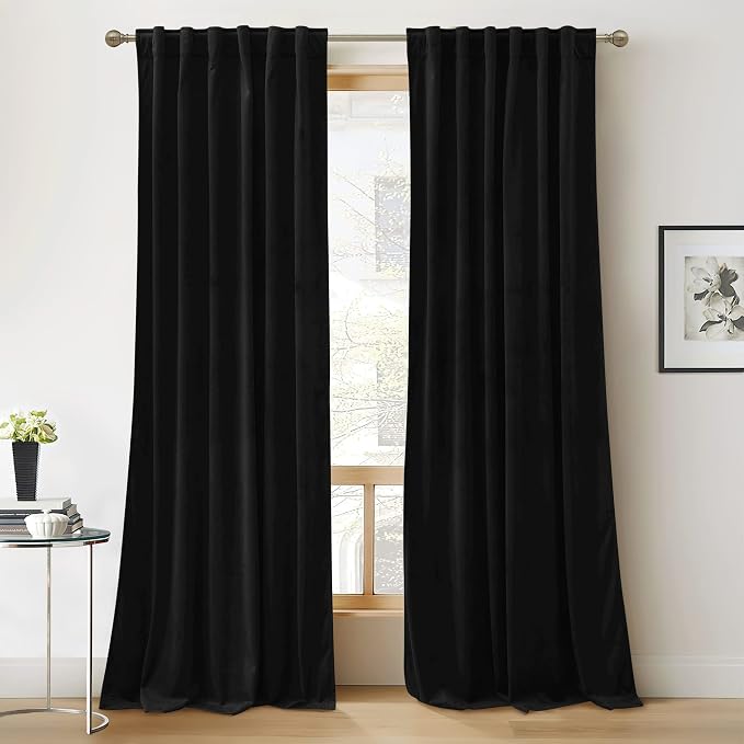 RYB HOME Black Velvet Blackout Curtains 94 inches - Image 5