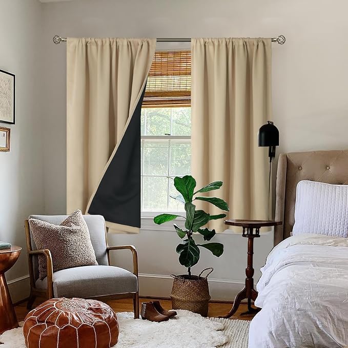 BGment Beige Blackout Curtains for Bedroom 45 Inch Length 2 Panels | Thermal - Image 2