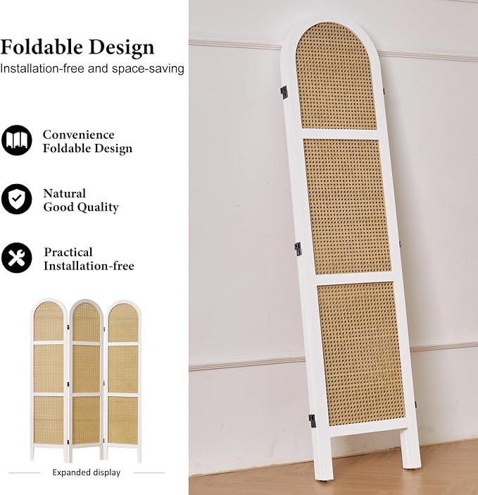 Svimi Room Dividers and Folding Privacy Screens, Pine Wood 5.6 Ft Double Hinged - Image 6