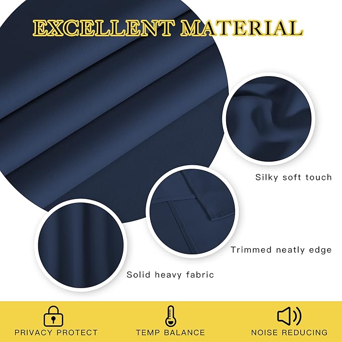 NICETOWN Navy Blue Blackout Curtain 54 inch Length, Grommet Thermal Curtains - Image 4