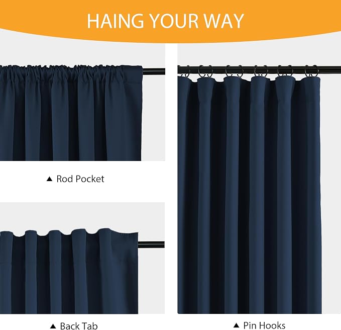RYB HOME 100% Blackout Curtains 63 inches Length, Thermal Insulated | Thermal - Image 5