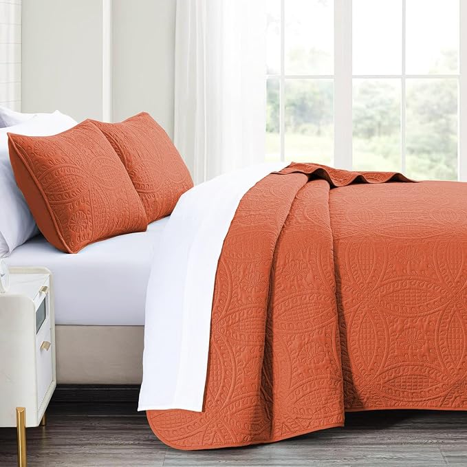 akkialla 118"x106" Burnt Orange California King Quilt Set, Oversized - Image 4