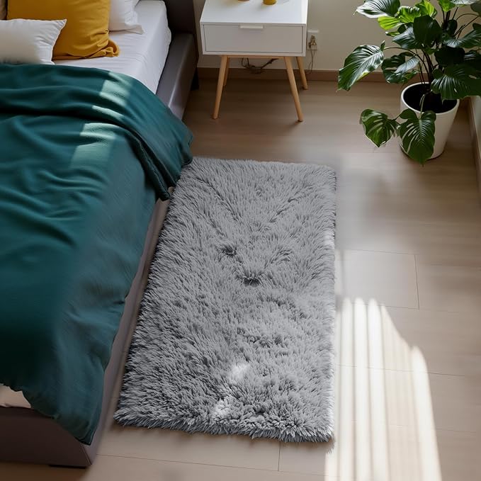 Light Grey 2x4 Area Rugs for Bedroom, Fluffy Rug Small Rug Bedside Carpet | by Yongyangjuxi