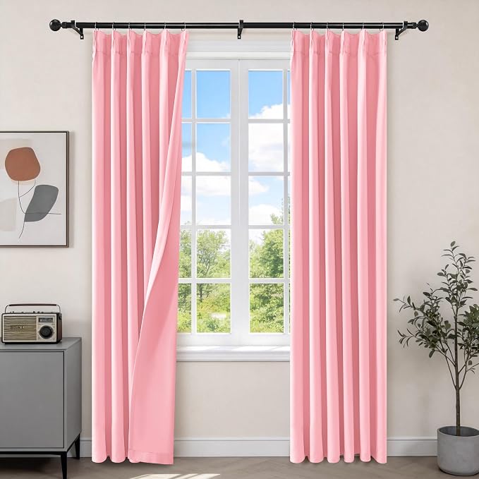 Etherealveil Hot Pink Pinch Pleated Blackout Curtains 2 Panels 40"x120" | Back by Etherealveil
