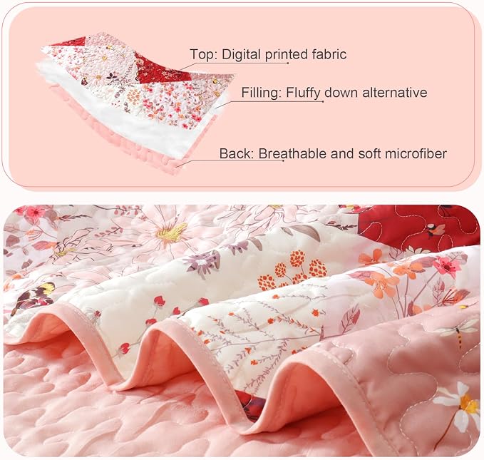 Whale Flotilla California King Size Quilt Set, Extra Soft Floral Bedspreads | - Image 5