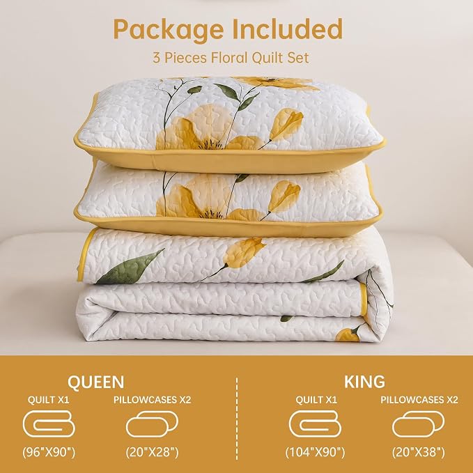 Mybedsoul King Size Quilt Set Yellow, Reversible Polyester Coverlet Set - Image 8