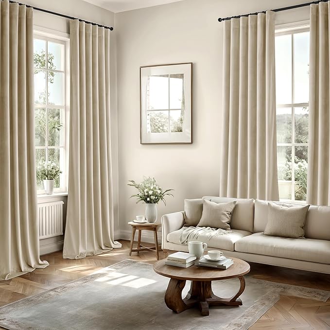 MIULEE Velvet Curtains 50W x 84L 2 Panels Beige Blackout Curtains | Luxury - Image 5