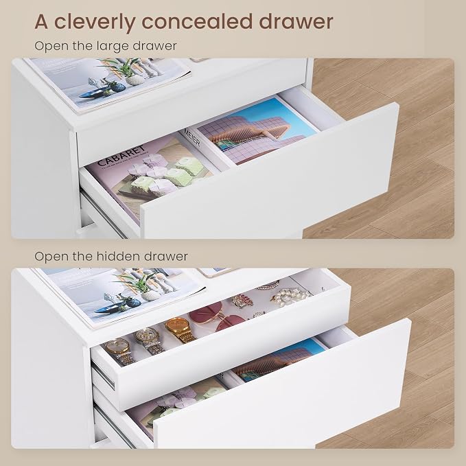 Nightstand with Charging Station and Hidden Drawer, Modern Night Stand - Image 5