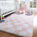 KICMOR Pink Rugs for Bedroom Girls, 3x5 Small Fluffy Soft Bedside Checkered by KICMOR