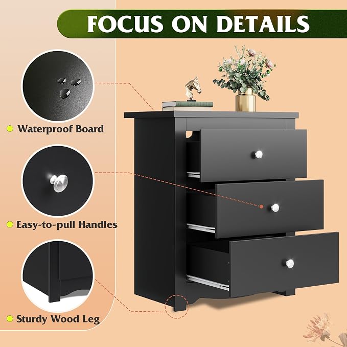 WLIVE Tall Nightstand with Charging Station, Wood Bedside Table, Power Outlets - Image 6