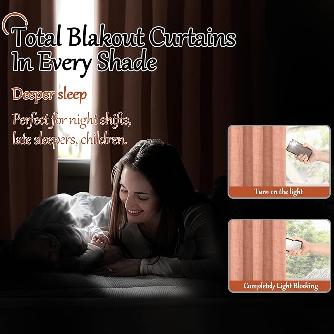 Short Terracotta Blackout Curtains 40 Inch Length 38 Wide, 2 Panels | Thermal - Image 3