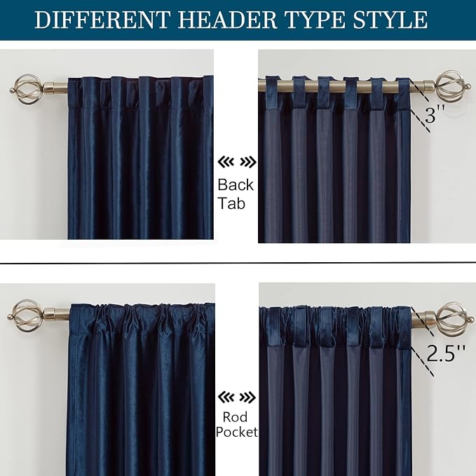 Elegant Navy Blue Velvet Curtains 102 inches - Image 2
