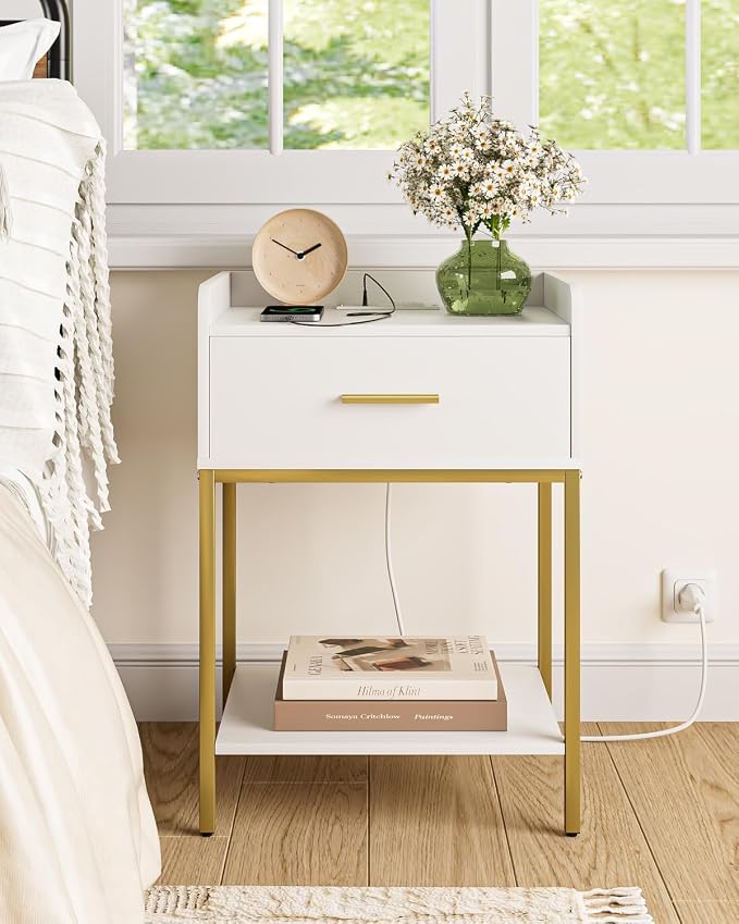 Nightstand with Charging Station, 3-Tier Bedside Table - Image 7