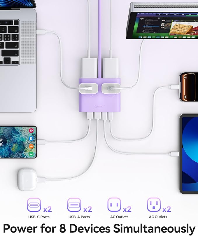 ORICO 25W GaN Power Strip with USB Ports, 8-in-1 Charging Station | with 4 AC - Image 2