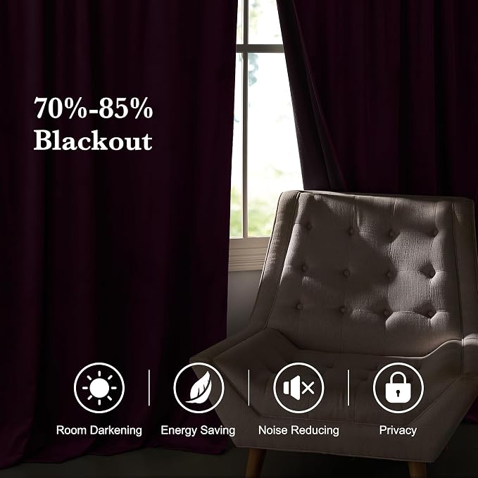 RYB HOME Eggplant Purple Velvet Curtains 96 inches - Image 7