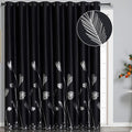 Wide Blackout Curtain for Sliding Door 100W x 96L Inch Silver Print Palm by ESTELARTEXTILER