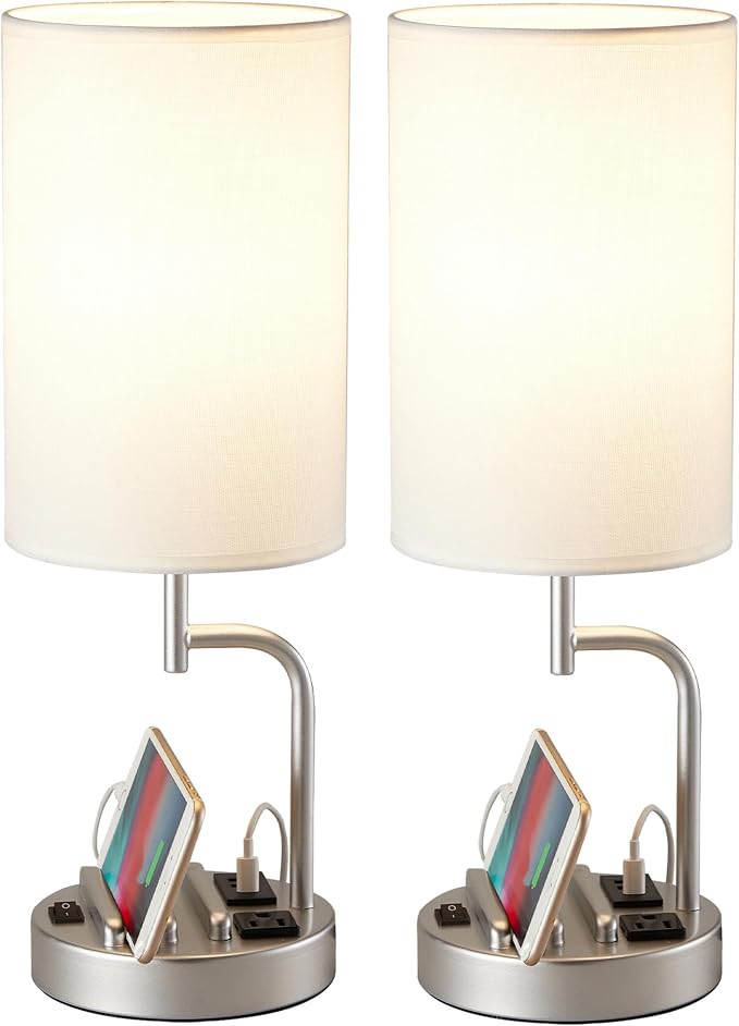 Dreamholder Table Lamp with 3 USB Charging Ports, Modern Desk Lamp with AC by Dreamholder