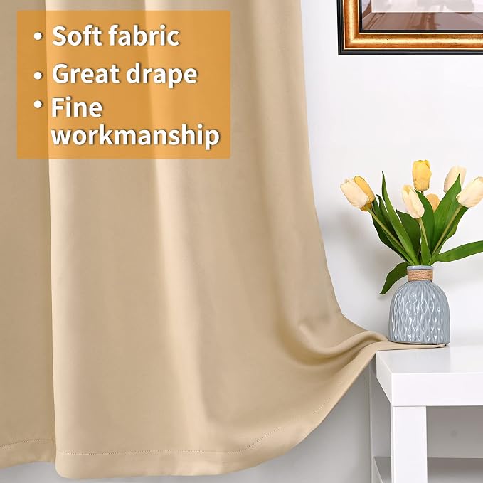 YoungsTex 100% Blackout Curtains 68 Inch Length 2 Panels, Room Darkening Drapes - Image 5