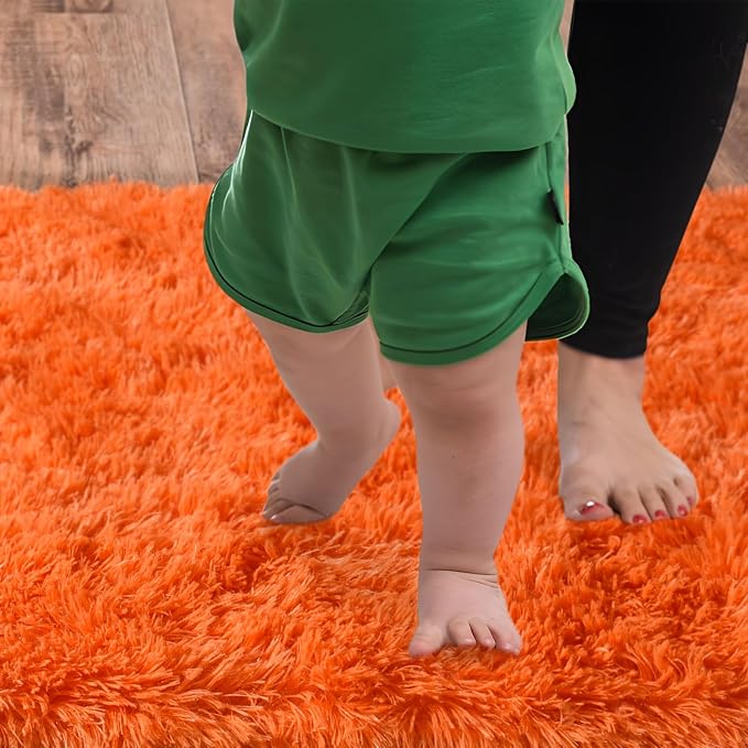 Soft Runner Rugs for Bedroom Hallways, 2x3 Orange Fluffy Shag Throw Area Rug - Image 7