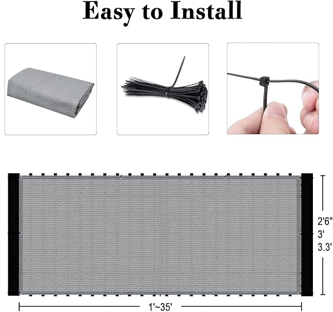 3.3'x19.7' Grey Balcony Privacy Screen Fence Windscreen 90% UV Block | 90% - Image 3