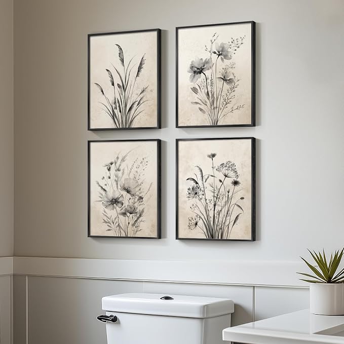 Framed Vintage Rustic Farmhouse Botanical Floral Wall Art, 4 Piece 11x14 In | - Image 3