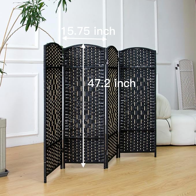 4-Panel Short Room Divider, 3.9 ft Freestanding Partition Wall, Natural Black - Image 5