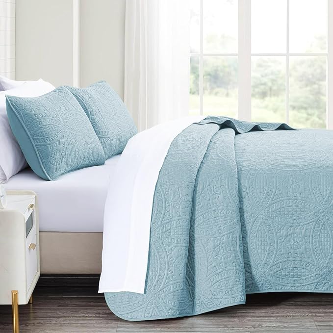akkialla 118"x106" Sky Blue California King Quilt Set, Oversized Floor-Length - Image 4