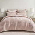 RECYCO Channel Box Stitch Velvet Quilt Set, King Size, Rose Pink | Ultra Soft by RECYCOHOMECOLLECTION